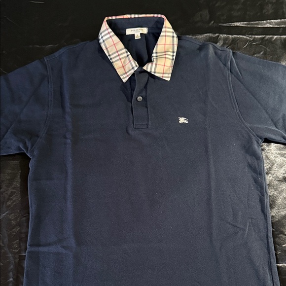 Burberry Dark Blue Polo with Plaid Collar - Picture 1 of 6